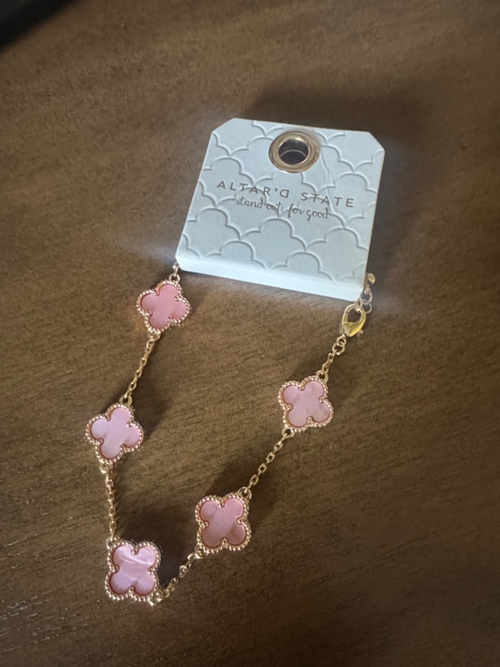 Altar'd State Pink Clover Link Bracelet - Gold - NWT